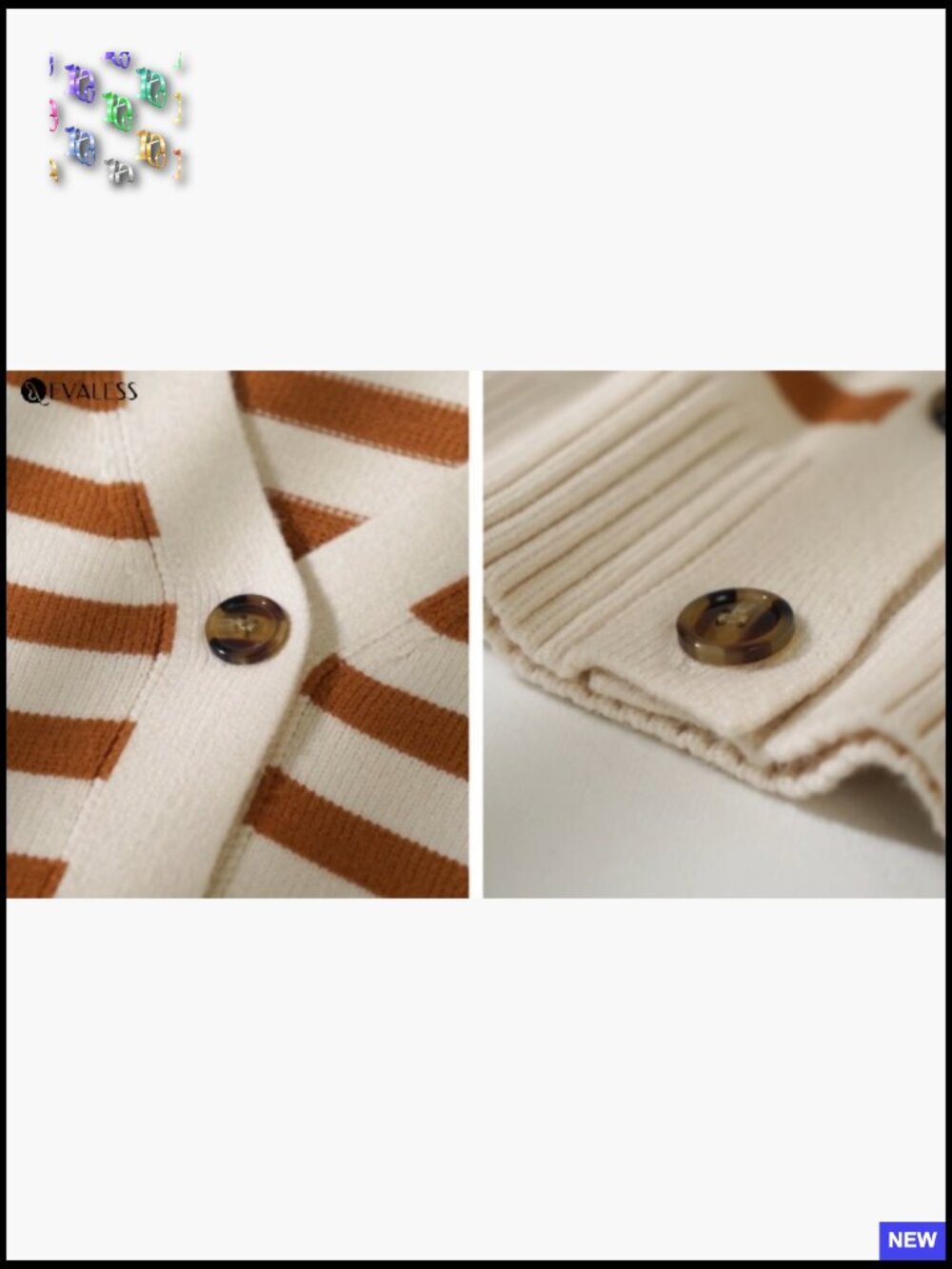 Lightweight Striped Cardigan V-Neck Open Front Button Down Knit Sweater - Picture 6 of 7